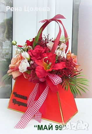 Чантичка с цветя в червено, снимка 3 - Романтични подаръци - 45528125