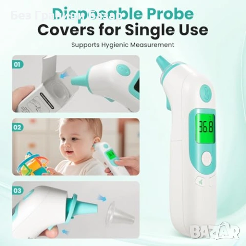 Нов Дигитален ушен термометър 1s, 3-цветна аларма, Mute, 40 памет, снимка 7 - Други - 53681617