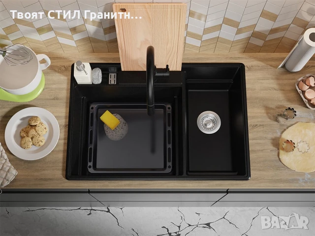 Графит кухненска гранитна мивка Париж 80 Work&Store 780 x 530 мм, снимка 8 - Мивки - 51286477