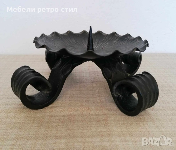 Винтидж свещник от ковано желязо с декоративни извити елементи. Подходящ за интериор., снимка 2 - Антикварни и старинни предмети - 53785130