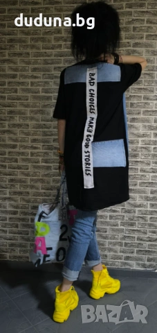 Нова страхотна туника дънкова с Черно и Бяло! Дива чанта 43 евро., снимка 2 - Рокли - 53977453