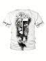 Стилна мъжка елегантна тениска с къс ръкав, шарка на кръст и лъв, снимка 1 - Тениски - 45650099