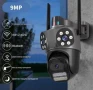Тройна външна въртяща се WiFi AI камера 9MP с три обектива, ICSee, Черна + 64GB карта, снимка 2
