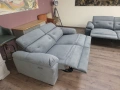 Сив комплект дивани от плат две тройки с ел релакс механизъм, снимка 8
