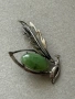 Старинна сребърна брошка с естествен рядък камък Нефрит, снимка 6