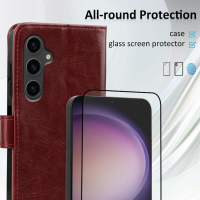 MONASAY Кожен калъф за за Samsung Galaxy A05S,с държач за кредитни карти,бордо, снимка 4 - Калъфи, кейсове - 44940046