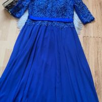 Официална турско синя рокля с бродерия и пайети, снимка 1 - Рокли - 45683178