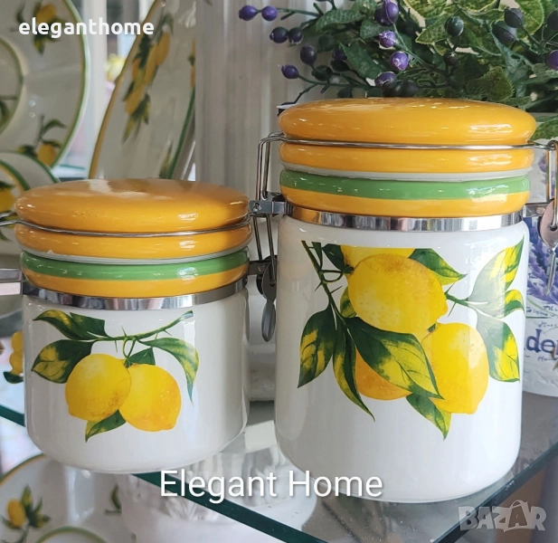 Буркан за съхранение - керамика с лимони с метален механизъм, снимка 1