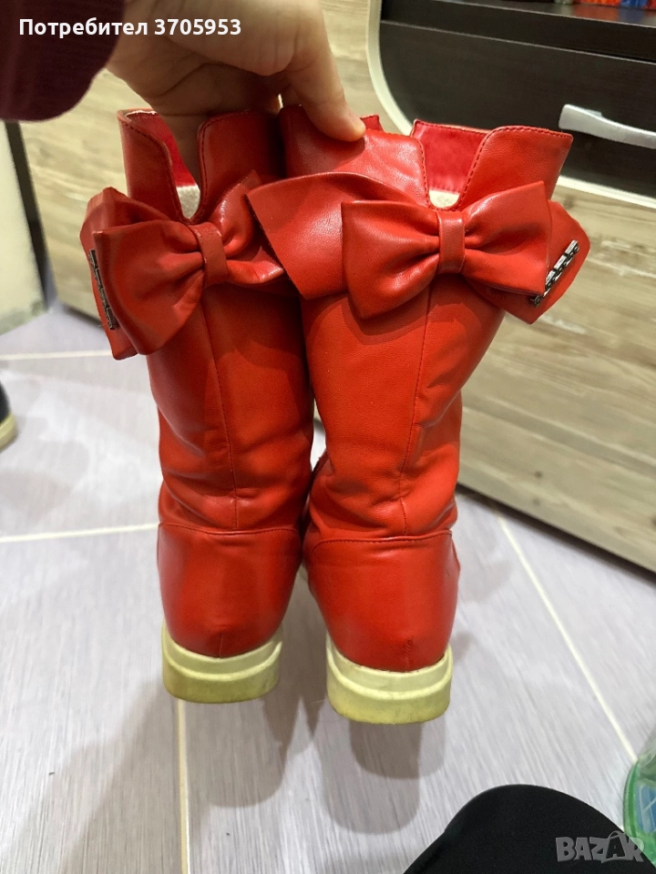 Червени дамски ботуши с панделки - 38ми номер, снимка 1