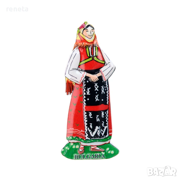 Магнитна фигурка, Българска мома, Керамична, 8х3см, снимка 1