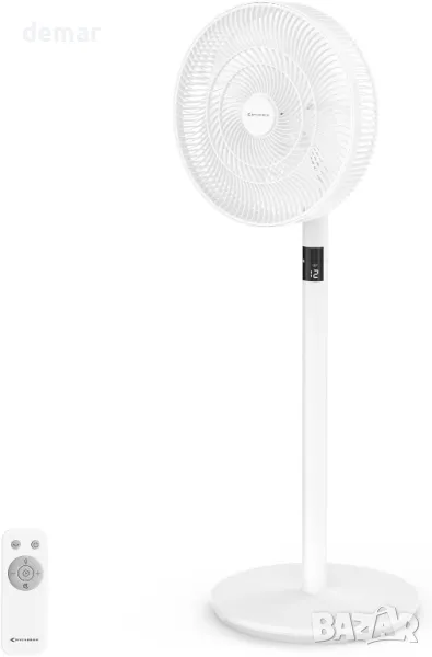 MYCARBON Вентилатор на стойка 23W, 12 скорости с дистанционно, регулируема височина, 3D осцилация, снимка 1