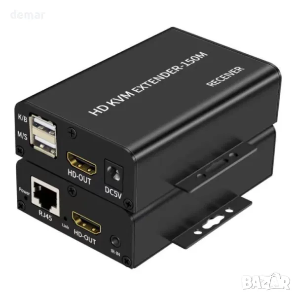 150m HDMI KVM удължител чрез Cat5e CAT6 кабел, 1080P, поддръжка на USB клавиатура и мишка, снимка 1