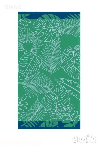 Плажна кърпа Green Blue Tropical Leaves Sandfree Бързосъхнеща 75x150см, снимка 1