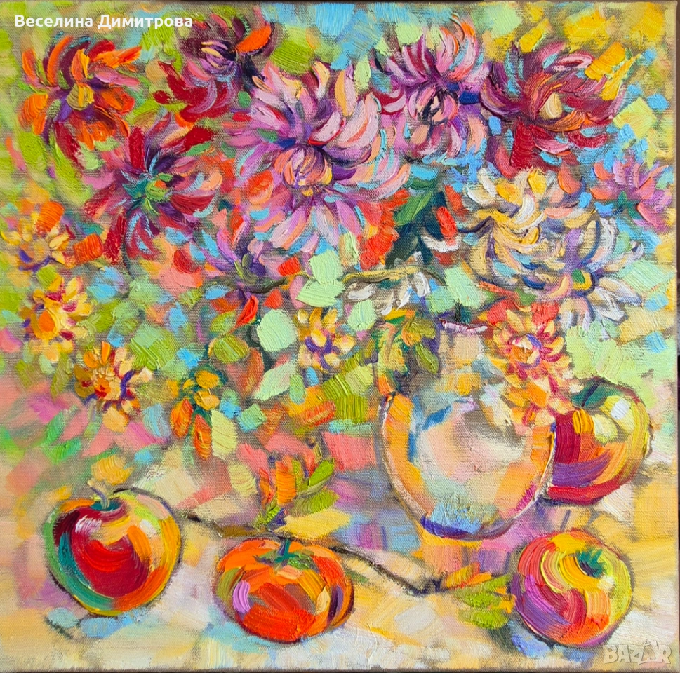 Авторска картина - "В градината на есенните цветя", снимка 1