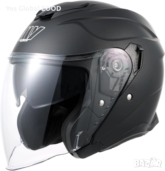 MY-835 джет каска с визьор, ECE 22.06, матово черна, M N5, снимка 1