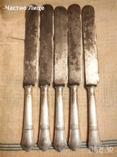 Пет Немски Старинни Дълбоко Посребрени Ножове Нож 1900те г  ART- KRUPP BERNDORF PATENT , снимка 1