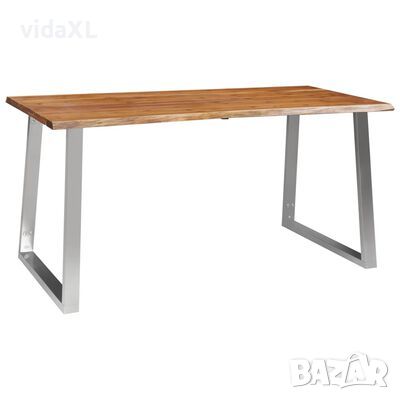 vidaXL Трапезна маса, 160x80x75 cм, акация масив и неръждаема стомана（SKU:283891, снимка 1