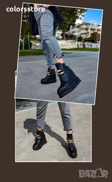 Боти на платформа - черна кожа - BPL30 , снимка 1