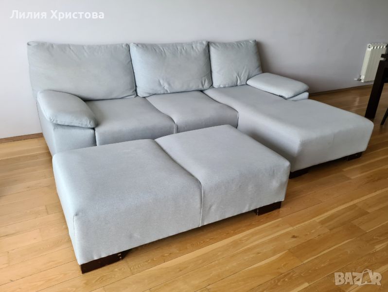 Ъглов диван с табуретка, снимка 1