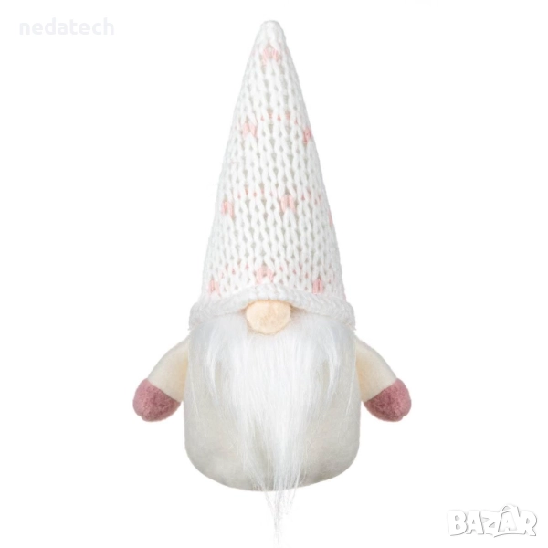 Гном с плетена шапка, 15 см, бял/розов, снимка 1