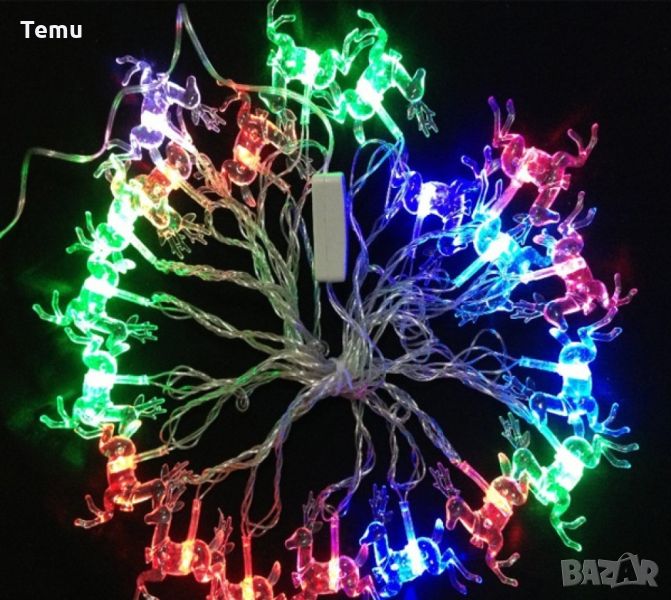 Многоцветни коледни LED лампички с еленчета с щепсел - Многоцветни, дължина - 5м ,28бр лампички. Дек, снимка 1