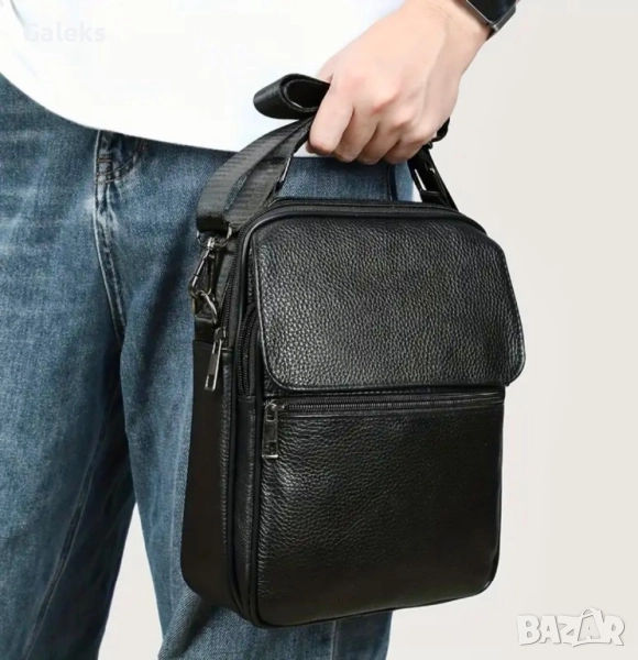Модерна, Елегантна и Делова мъжка месинджър черна чанта / Естествена кожа!, снимка 1