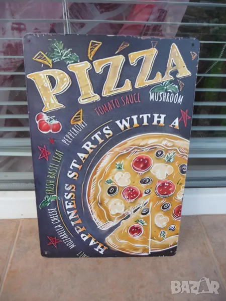 Метална табела храна пица доматен сос моцарела гъби вкусна маслини XXL размер голяма малка средна, снимка 1