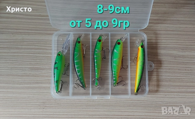 5бр нови воблери за спининг риболов в кутия, примамки, щука костур