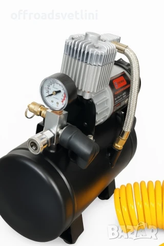 Преносим компресор за гуми с маркуч 12V, 150 PSI, 60L/min 3L резервоар, снимка 3 - Аксесоари и консумативи - 51056782