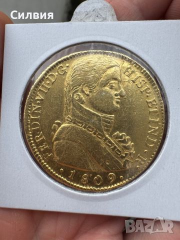 Златна монета Чили 8 Ескудо 1809г. Фернандо VII, снимка 2 - Нумизматика и бонистика - 43939760