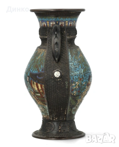 Японска бронзова ваза от 19век оригинал. . , снимка 3 - Антикварни и старинни предмети - 53099122