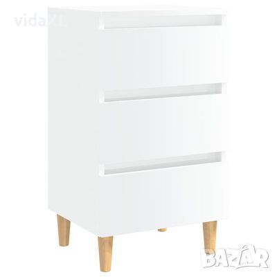 vidaXL Нощно шкафче с крака от дърво масив, бял гланц, 40x35x69 см（SKU:805899