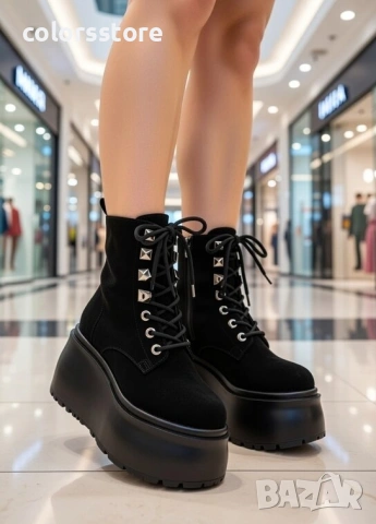 Боти на платформа - черен велур - 56WL16

