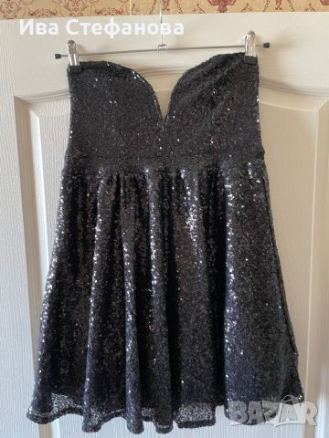 Нова висока талия парти коктейлна официална черна рокля пайети широк лежерен модел тип бюстие , снимка 1 - Рокли - 46483567