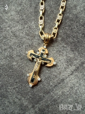 Мъжки златен ланец с кръст плътен , снимка 5 - Колиета, медальони, синджири - 53008761