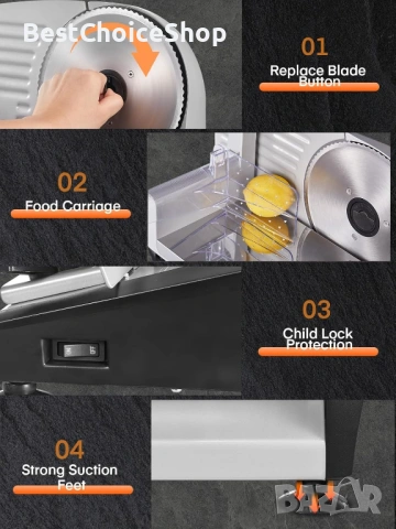 колбасорезачка за домашна употреба, FOHERE 200W електрическа - Месорезачка, снимка 7 - Други - 53750586