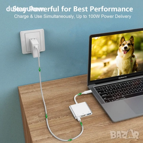USB-C към HDMI адаптер 3-в-1 – 4K, PD 100W, USB 3.0, снимка 5 - Кабели и адаптери - 53241689
