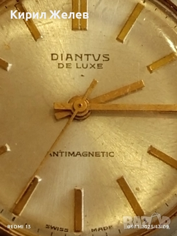 Стар механичен часовник мъжки DIANTVS DE LUXE ANTI-MAGNETIC SWISS MADE работи 51558, снимка 2 - Антикварни и старинни предмети - 52350336