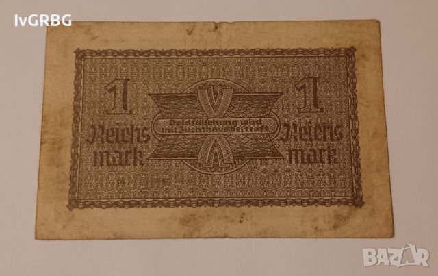 1 марка Германия 1940  - 1944 Третият Райх Банкнота от Втората световна война , снимка 3 - Нумизматика и бонистика - 45011027