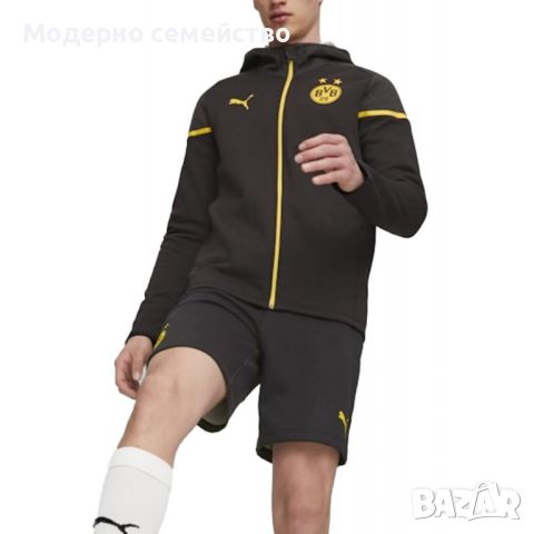 Мъжко спортно яке puma x borussia dortmund football casuals hooded jacket black yellow, снимка 3 - Спортни дрехи, екипи - 46812122