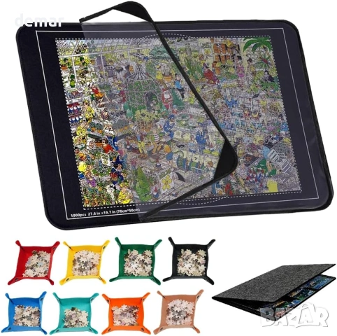 Сгъваема подложка за пъзели до 1000 части с 8 тави за сортиране 1 прозрачен капак, черна