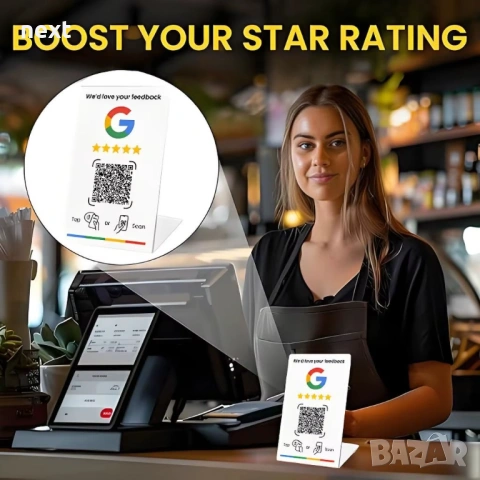 Табела / стойка за Google отзиви с NFC + QR код за ресторант/бизнес, снимка 4 - Рекламни табели - 53754651
