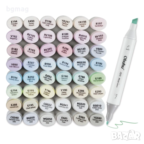 Ohuhu Oahu-01 Art Markers Set-перманентни маркери, комплект 48 пастелни цвята, снимка 2 - Ученически пособия, канцеларски материали - 52190713