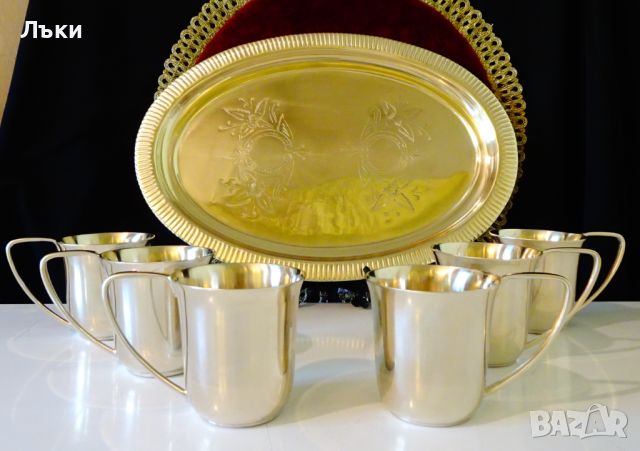 Английски сервиз чаши с поднос,никелово сребро. , снимка 1 - Антикварни и старинни предмети - 45912865