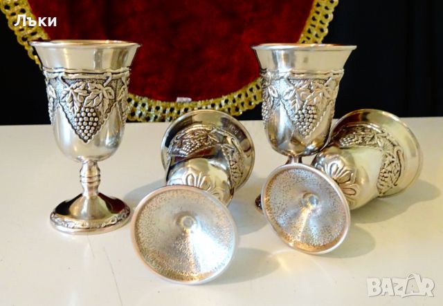 Посребрени медни чаши,лози,грозде. , снимка 3 - Антикварни и старинни предмети - 45494388