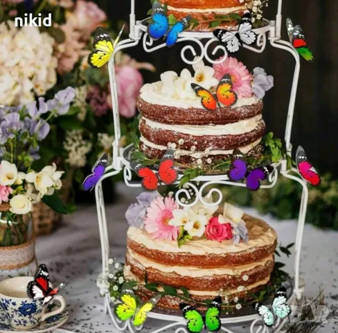 3D 12 бр pvc шарени самозалепващи пеперуди декорация за стена и мебел, снимка 6 - Декорация за дома - 22364440