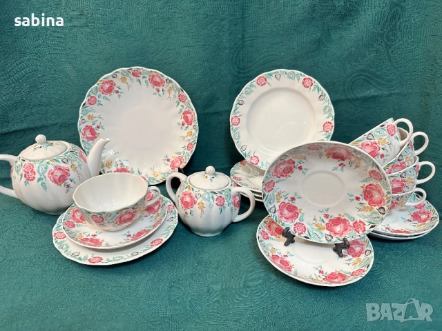 Руски порцелан-сервиз за чай Божури или Утренний на ЛФЗ Ломоносов