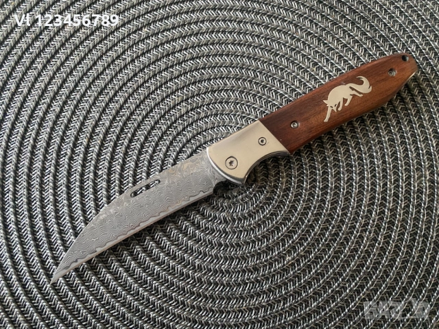 Сгъваем нож имитиращ дамаска стомана 90х210 - ЛИСИЦА