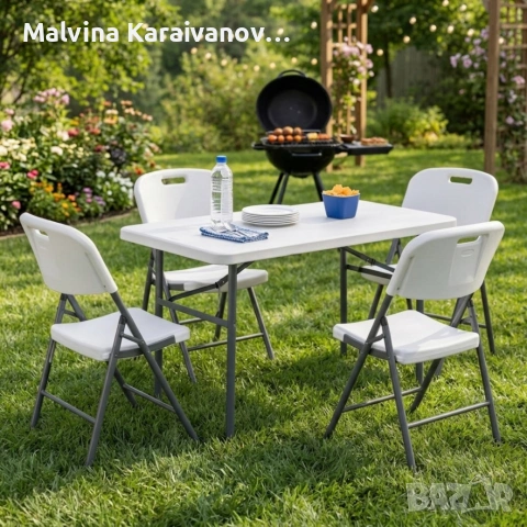 Сгъваема маса + 4 сгъваеми стола, снимка 2 - Градински мебели, декорация  - 54250892