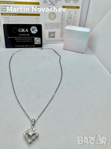 Сребърно колие с мойсанит (Диамант) 1 карат, снимка 4 - Колиета, медальони, синджири - 53424016
